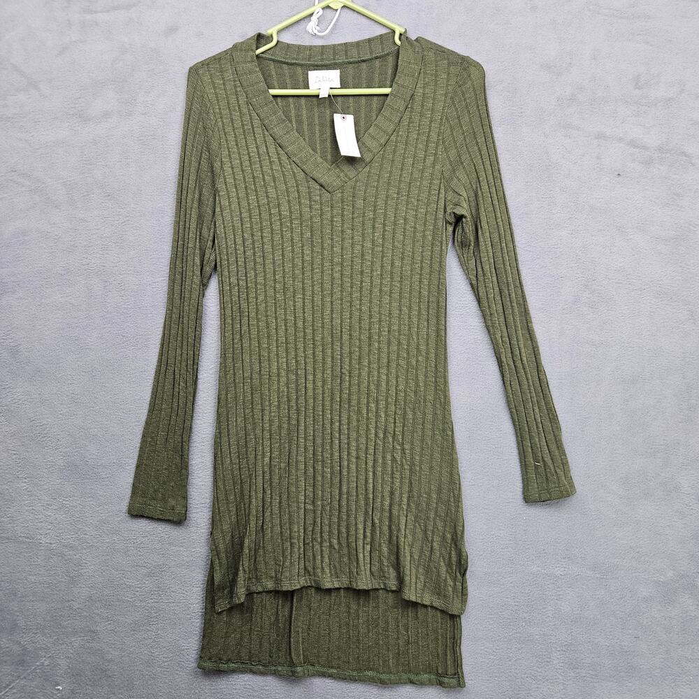 Anthropologie Deletta Olive Rib‎ Knit Long Sleeve V Neck Tunic Top S